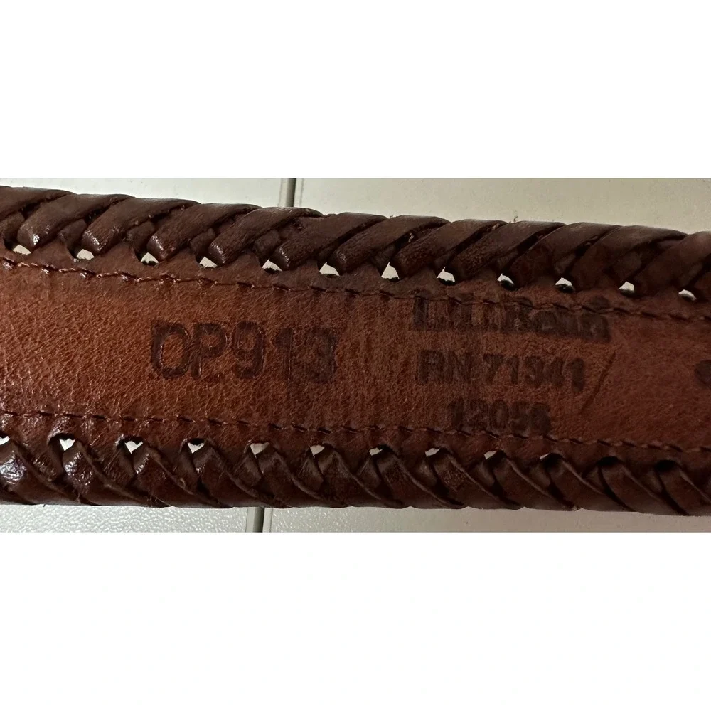 LL Bean Men's 42 Brown Leather Braided Belt Southwestern Woven Inlay Brass